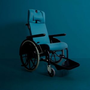 fauteuil roulant à propulsion manuelle non pliant non réversible à dossier inclinable et rabattable bleu Mobilys Navailles